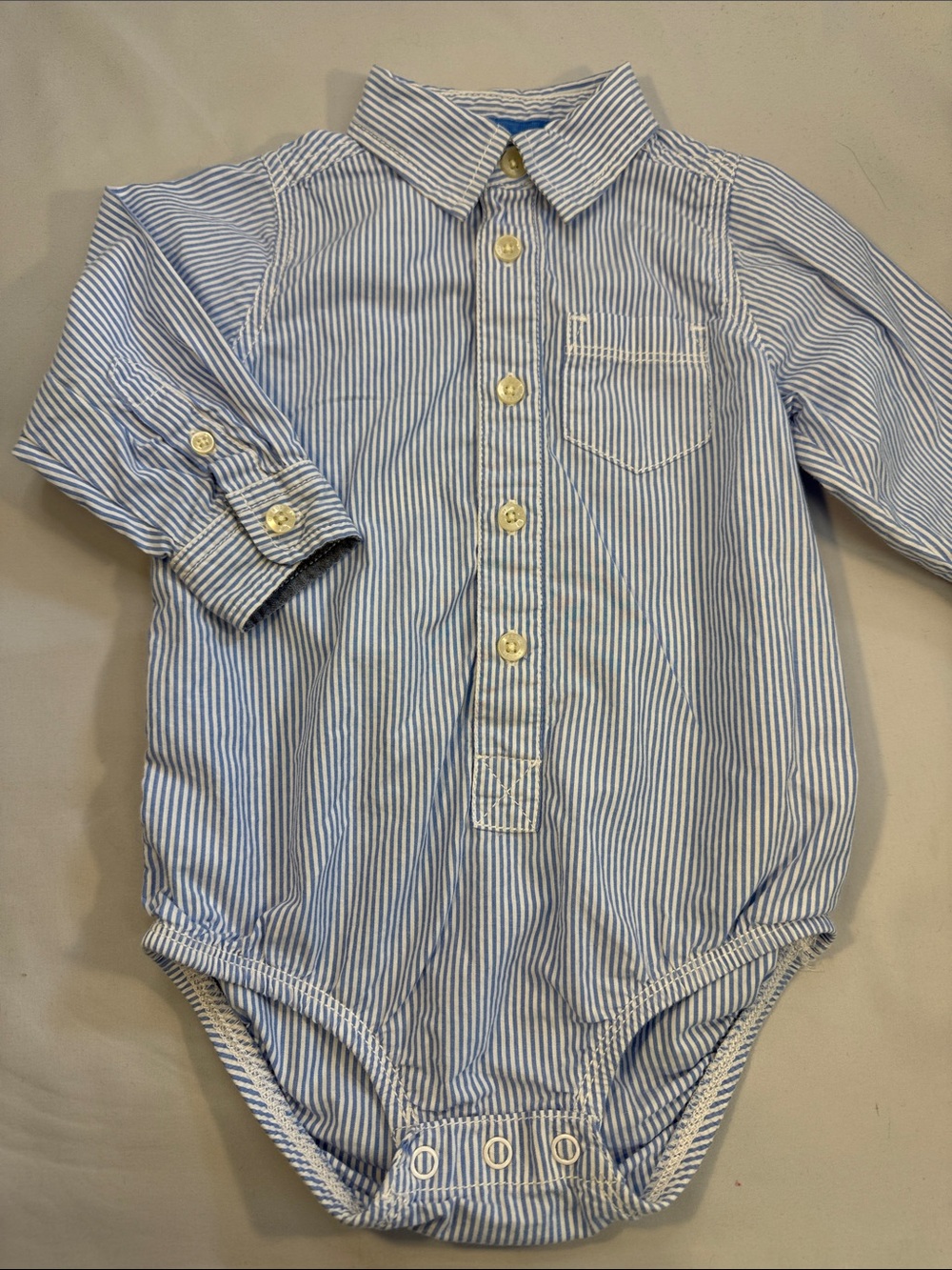 OshKosh B'gosh Light Blue & White Striped Button-Front One-Piece Bodysuit